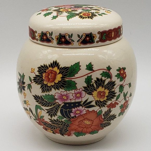 Sadler England Vintage Hand Painted Ceramic Indian Peony Lidded Ginger Jar - Picture 15 of 15
